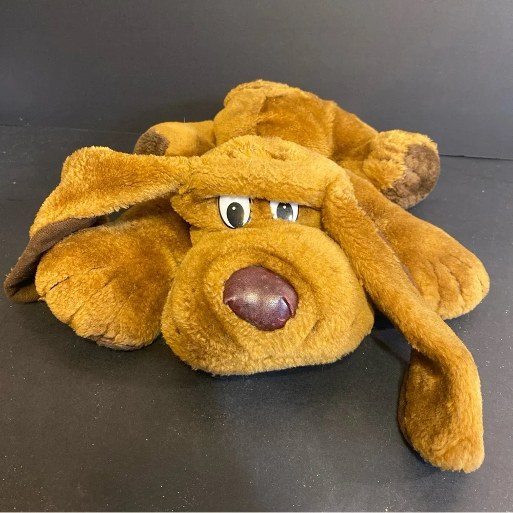 Vintage Brown Puppy Dog Plush Hound‎ Stuffed Animal Laying Down Vinyl Nose